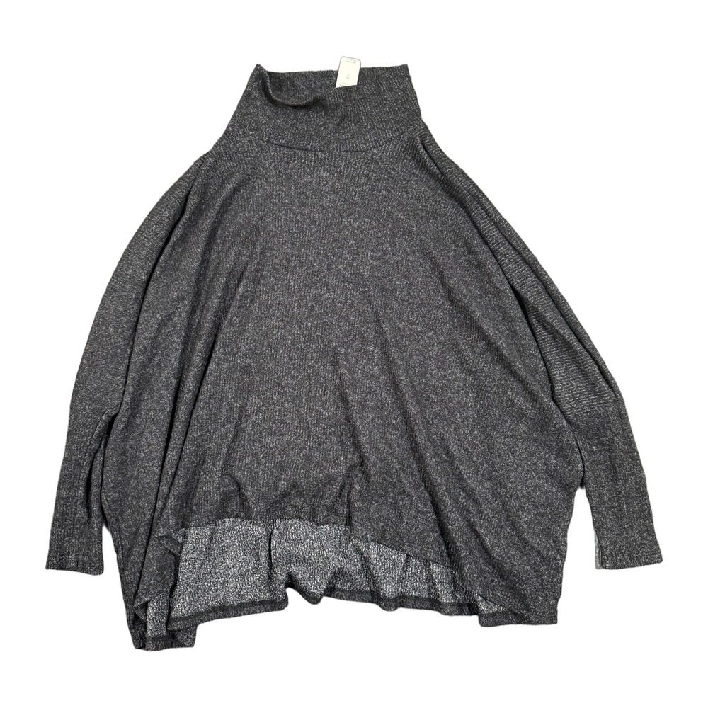 Anthropologie Self Contrast Black Ribbed Mock Neck Poncho Sweater NWT Small